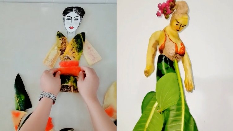 【广东大叔用蔬菜水果雕刻人像 :别人都买光滑生姜,我买奇形怪状的】3月4日,广东东莞。一段